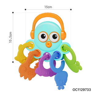 Baby Hand Guard Teether Food Grade <strong>Silicone</strong> Chew Montessori Sensory Rattle Toy for 0-6 6-12 Month Baby with Matching Shape Block - Product Image 4