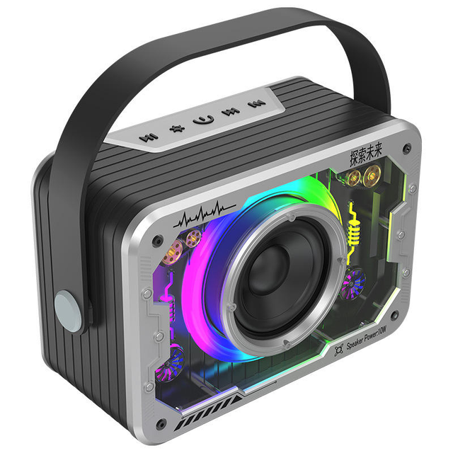 V9 Fashion Transparent Robot Series Mini BT Speaker with RGB Lighting, Small Steel Cannon, Colorful Subwoofer, Gift Item