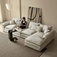 Sofá en Forma de L de Diseño Moderno y Creativo de Lujo, Sofá de Salón Color Crema con Área de Descanso, Conjunto de Sofá Esquinero en Forma de L para el Hogar