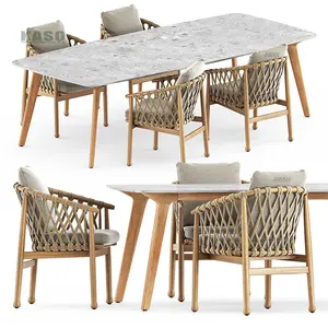 Garden Furniture Wooden Table And Chair Set Patio Modern Rattan Wicker Rope Aluminum Wood Restaurant Teak Outdoor Dining Set