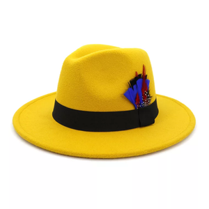 Manufacturer Custom Wool White Fedora Hats Big Wide Brim Men kids Women Leopard Fedora Felt Hat Green Boxes Pink Feather Band
