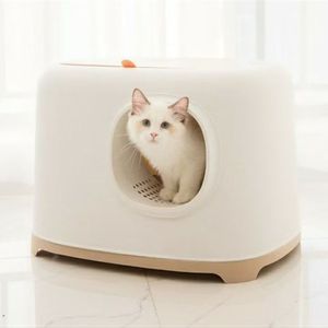 Bac à litière pour <span class=keywords><strong>chat</strong></span> semi-fermé rond avec pédale, grand espace, anti-éclaboussures, contrôle des odeurs, capacité de 65 L, toilette pour <span class=keywords><strong>chat</strong></span> d'intérieur - Product Image 1