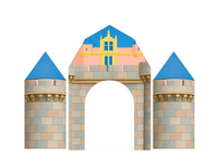 Housse de fond d'arche en tissu Spandex élastique motif Château Bleu pour décoration de fête d'anniversaire de prince, de garçons et de baby shower