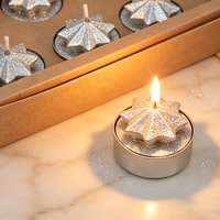 Neuheit Weihnachtsdekoration Rauchfreie Saubere Brennende 6er-Pack Silber Glitzer Stern Teelichter Neuartige Teelichtkerzen