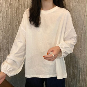 OEM/ODM Nuova Moda T-shirt Casual <span class=keywords><strong>Morbida</strong></span> da <span class=keywords><strong>Donna</strong></span>/Ragazza, Vestibilità Ampia, Colore Tinta Unita, Pullover Bianco con Maniche a Sbuffo e Scollo a O - Product Image 5