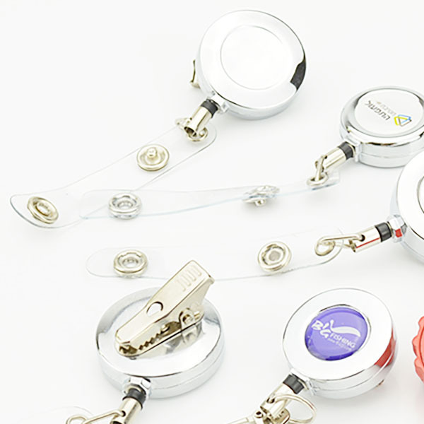 Circular Chrome Plated Metal Retractable Badge Reel ID Card Holder with Steel Cord