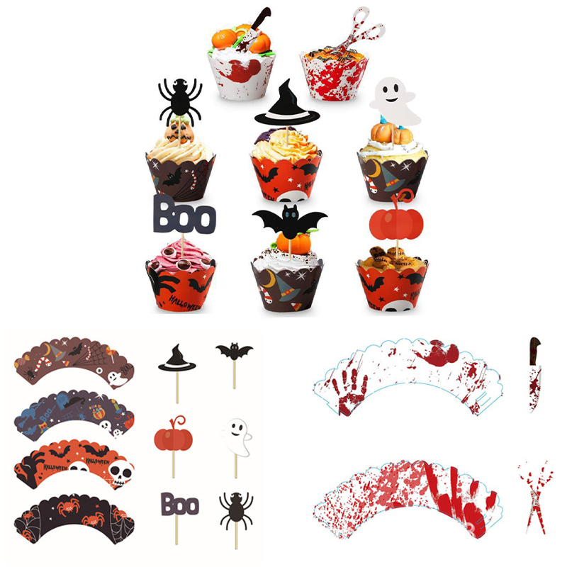 The Halloween theme party decoration Bat Spider Boo Cupcake wrapping paper cake topper desser Halloween party supplies