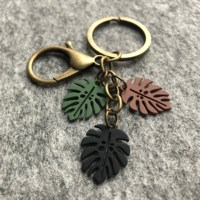 Porte-clés une pièce en métal imprimé personnalisé végétal porte-clés en métal accessoires de charme en nickel botanique personnalisée porte-clés en métal noir feuille