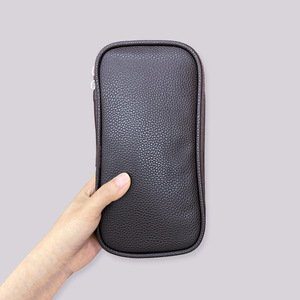 Brown PU Leather <b>Makeup</b> Brush Bag 10Pcs Capacity Water Resistant Portable Large Zipper Cosmetic <b>Case</b> - Product Image 2