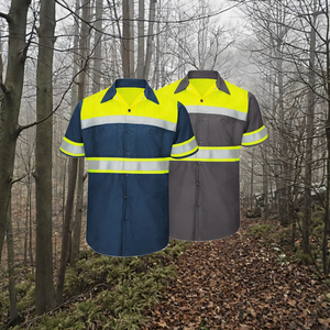 Chemise de travail courte haute visibilité en coton légère avec conception respirante à bande réfléchissante - Product Image 3