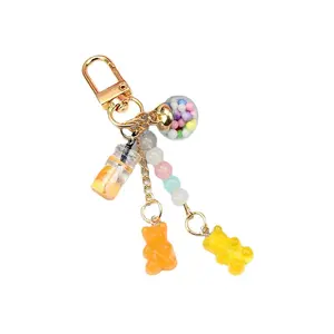 Cute colored crystal plastic resin candy colored bear key chain for girls gift