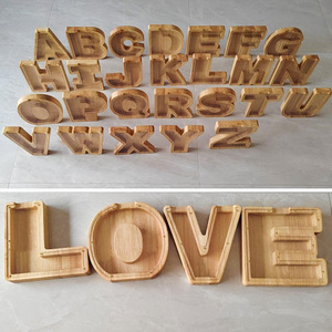 Salvadanaio in legno salvadanaio in legno lettere inglesi in legno salvadanaio con coperchio in acrilico trasparente - Product Image 2