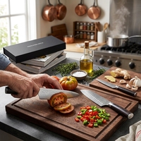 Ensemble de couteaux de cuisine en acier Damas de qualité supérieure, 3 pièces, 67 couches, manche ergonomique en bois, couteau de chef, couteau utilitaire, couteau Santoku, avec boîte cadeau