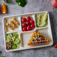 Vaisselle écologique assiettes jetables canne à sucre 12.5*8.6 pouces plateau de bagasse de qualité robuste avec compartiment
