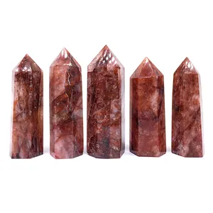 Preço barato Cristal Cura Pedra fogo quartzo Torre Polido Red Crystal Wand Ponto para Decoração e fengshui