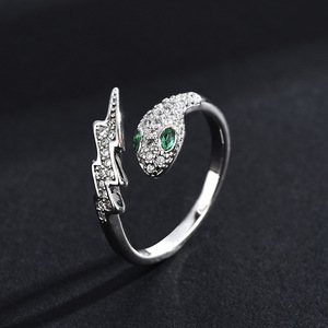 Lightning Serpent Ring Micro Pave Diamond Animal Zodiac Open Band Unisex Jewelry Gift - Product Image 1