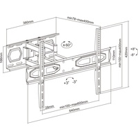 Support mural TV articulé à 6 points CNXD, acier laminé à froid, VESA 600x400mm pour téléviseurs LCD LED PLASMA de 32 à 75 pouces