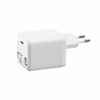 Pengisi Daya Cepat USB-C 20W dengan Kabel Retractable, Dua Port, Proteksi OVP/OCP untuk Ponsel, Laptop & Jam Tangan Pintar (Colokan US/UK/EU)