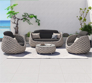 Outdoor PE Rattan Woven <b>Sofa</b> Set Patio Garden Round Rope Weaving Aluminum Frame <b>Waterproof</b> Leisure <b>Sofa</b> Coffee Table Set - Product Image 4