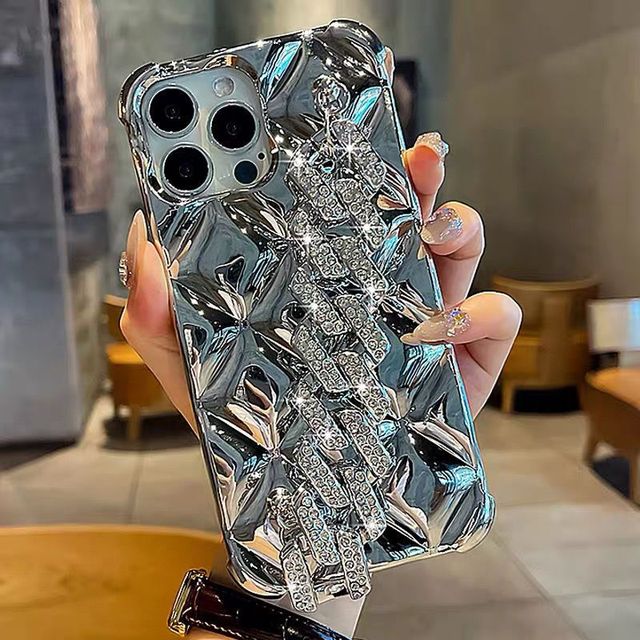 Electroplate Diamond Luxury Mobile Phone Cases With Brilliant Wrist Chain TPU Soft Phone Cover for iPhone 15 14 13 12 11 Pro Max