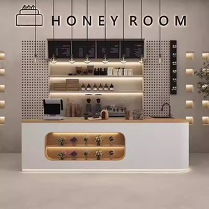 Fournitures pour cafés, présentoir en bois personnalisé pour café/desserts/pâtisseries, éclairage LED, robuste, finition vernie - Product Image 1