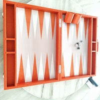 Backgammon de luxe SUNRISE en cuir orange, 21 pouces, portable, pour tournoi, pour adulte, logo personnalisé