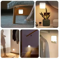 Lampe de nuit LED portable USB rechargeable, intelligente, mignonne, mini, carrée, avec détecteur de mouvement, pour enfants, personnes âgées, chambre à coucher, lampe magnétique