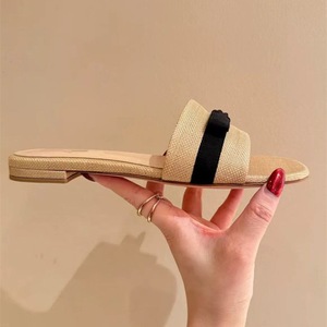 One Strap Knitted <b>Bow</b> Flat Slippers For Women Retro Minimalist Soft Comfort Outdoor Summer Slides - Product Image 2