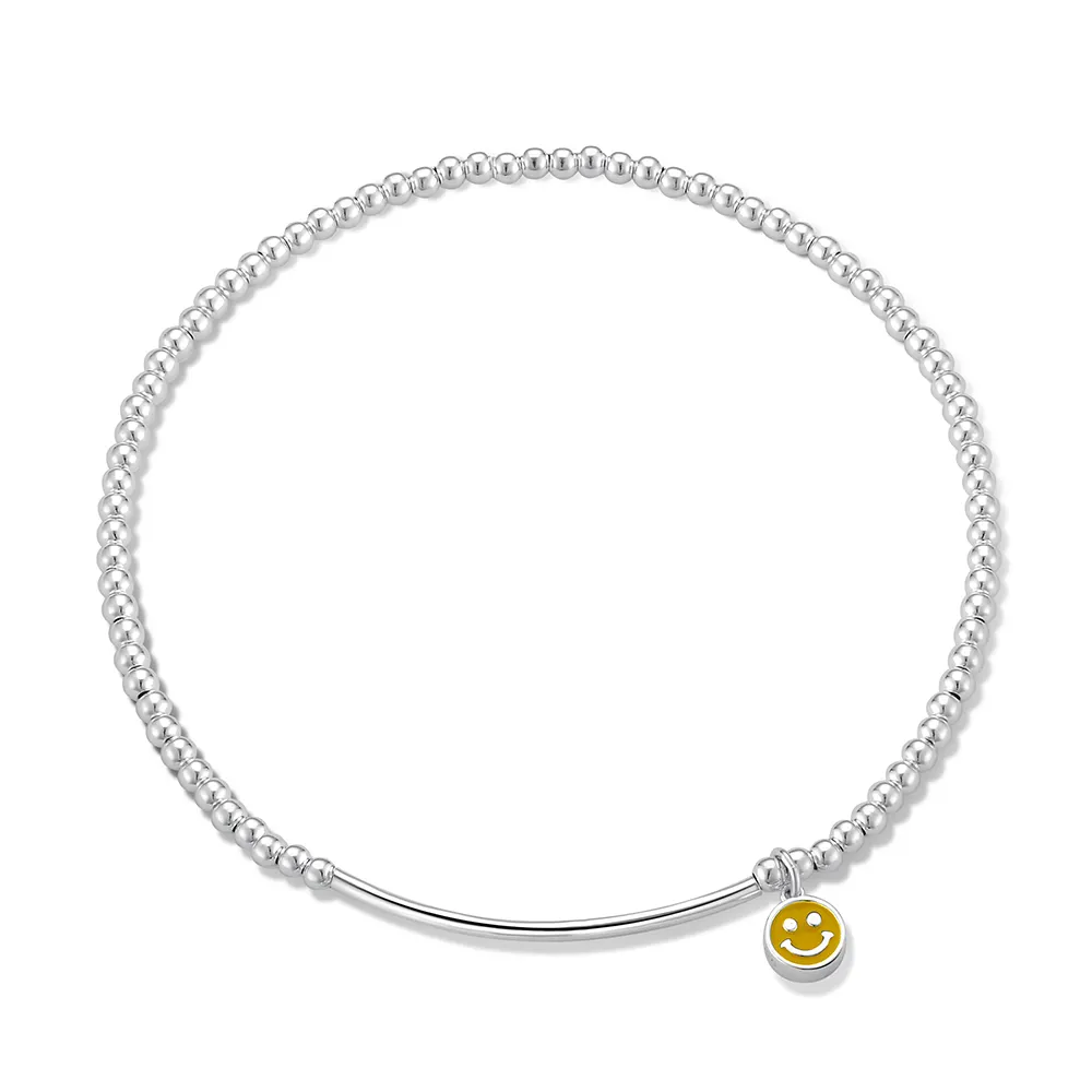 Dylam Charm New Design Frauen Sterling Silber Feiner Schmuck Rhodiniert Perlen Smiley Gesicht Füße Armband Fußkettchen