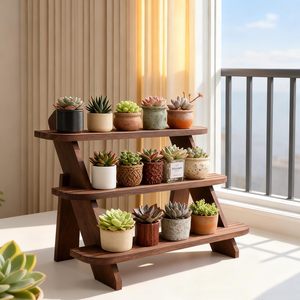 Wooden Plant Rack Three Layer Brown Multi Tier <b>Shelf</b> For Home <b>Desktop</b> Storage Organization Kitchen Display Stand - Product Image 3