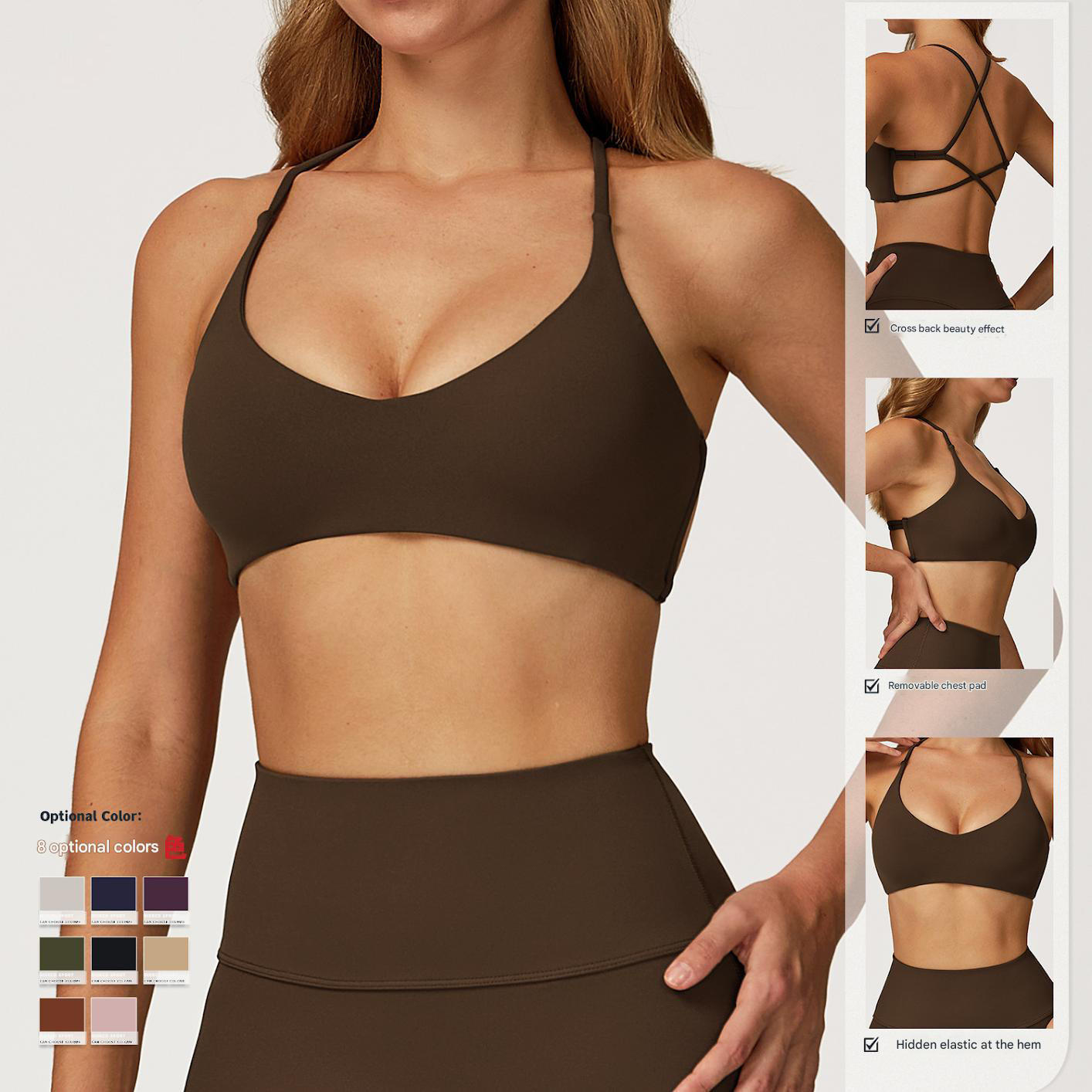 JY Yoga Bra Quick-Drying Cross-Back Fitness Wear High-Strength Casual Running Sports Gym Underwear Seamless Solid Bra|Top