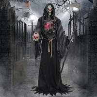 Halloween Mécanique Électrique Rougeoyant Animé Induction Sorcière Clown Mort Faucheuse Faux Citrouille Épouvantail Squelette Fantôme Chevalier