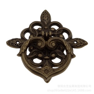 Poignée de porte en laiton de style chinois, art et art ancien, anneau de traction en cuivre massif en forme de fleur pour porte en bois - Product Image 4
