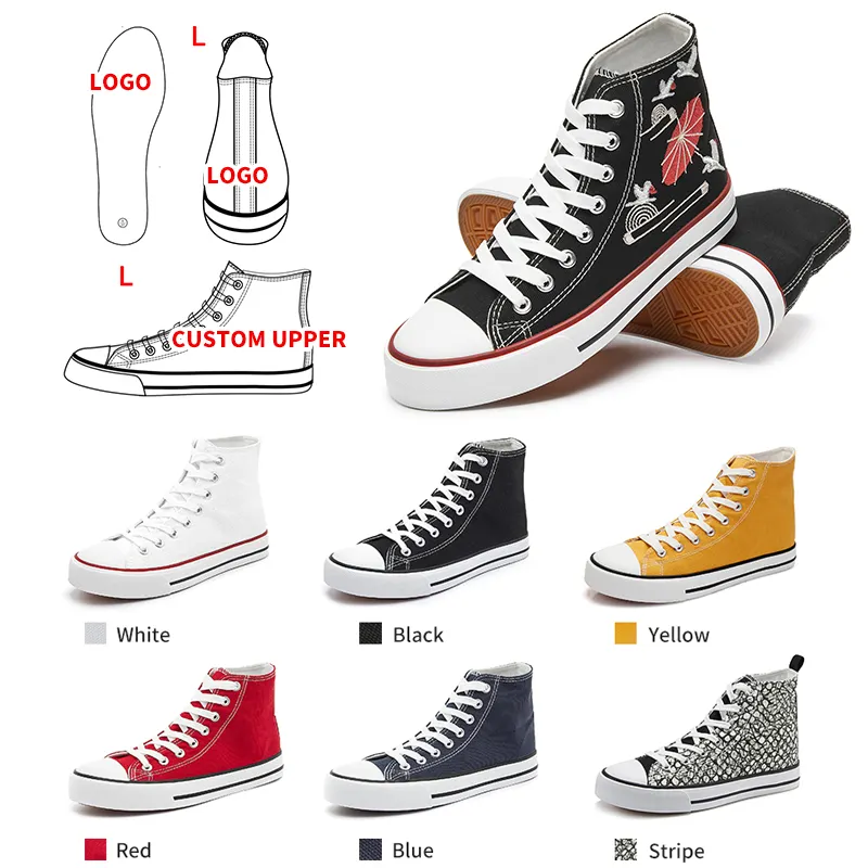 Hot Sale Low MOQ Lace Up High Top Canvas Trendy Shoes Customizable Logo Canvas Shoes For Unisex