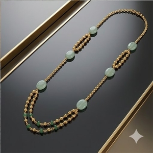 Collier Mala double couche en argent 925 antique avec perles de pierres précieuses vertes, bijou élégant et traditionnel à longue chaîne - Product Image 3