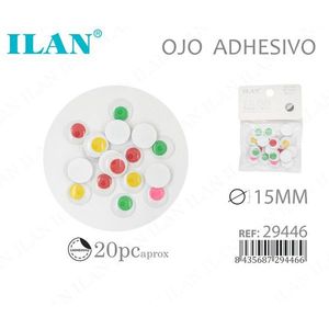 Occhi adesivi Ilan da 15 mm colorati per artigianato e cucito, circa 20 pezzi - Product Image 1