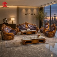 Canapé en bois massif de style chinois européen moderne, canapé haut de gamme en cuir de vachette noir et or pour salon de villa