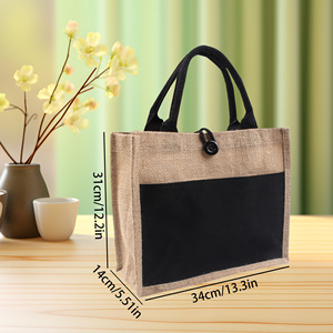 Bolsa de yute ecológica grande al por mayor con asa de cuerda bolsa de playa de arpillera natural impresa personalizada - Product Image 3