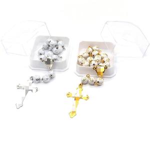 Bracelet chapelet transfrontalier en alliage de zinc doré blanc avec perles croix, bijou de baptême, cadeau unisexe, bracelet perlé tendance - Product Image 1