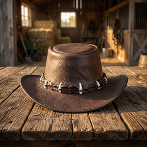 Chapeau de cowboy en cuir véritable 100% authentique BS International NAD4530, tailles personnalisées, léger, pour voyages, plage, décontracté, cyclisme, aventures - Product Image 1