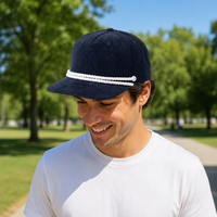 Gorra de Béisbol Premium al por Mayor, Personalizada con Bordado, de Pana Vintage, de 5 Paneles, Sin Estructura, con Cierre a Presión Plano, con Doble Ribete Blanco, Estilo Deportivo