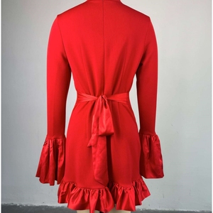 Vestido de mujer con mangas acampanadas, cintura alta y <span class=keywords><strong>dobladillo</strong></span> con volantes, estilo lápiz, <span class=keywords><strong>ropa</strong></span> de moda para mujer al por mayor - Product Image 6