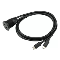 Kabel Ekstensi Panel Mount Tahan Air Dual USB C Threaded Flush Mount 2 USB C Male ke Female