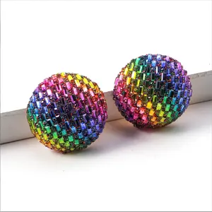 New Bright Rhinestone Round Metal Earrings For Women Colorful crystal Stud Earrings Simple Jewelry Wedding Party Accessories
