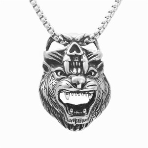 Colgante de Lobo de Acero Inoxidable, Estilo Punk con Temática Animal, Collar para Hombre, Accesorio de Regalo - Product Image 5