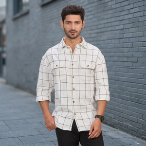 <b>Men's</b> White Casual <b>Shirt</b> Turn Down Collar Three Quarter Sleeve <b>Winter</b> Printed Breathable Woven <b>Shirt</b> - Product Image 5