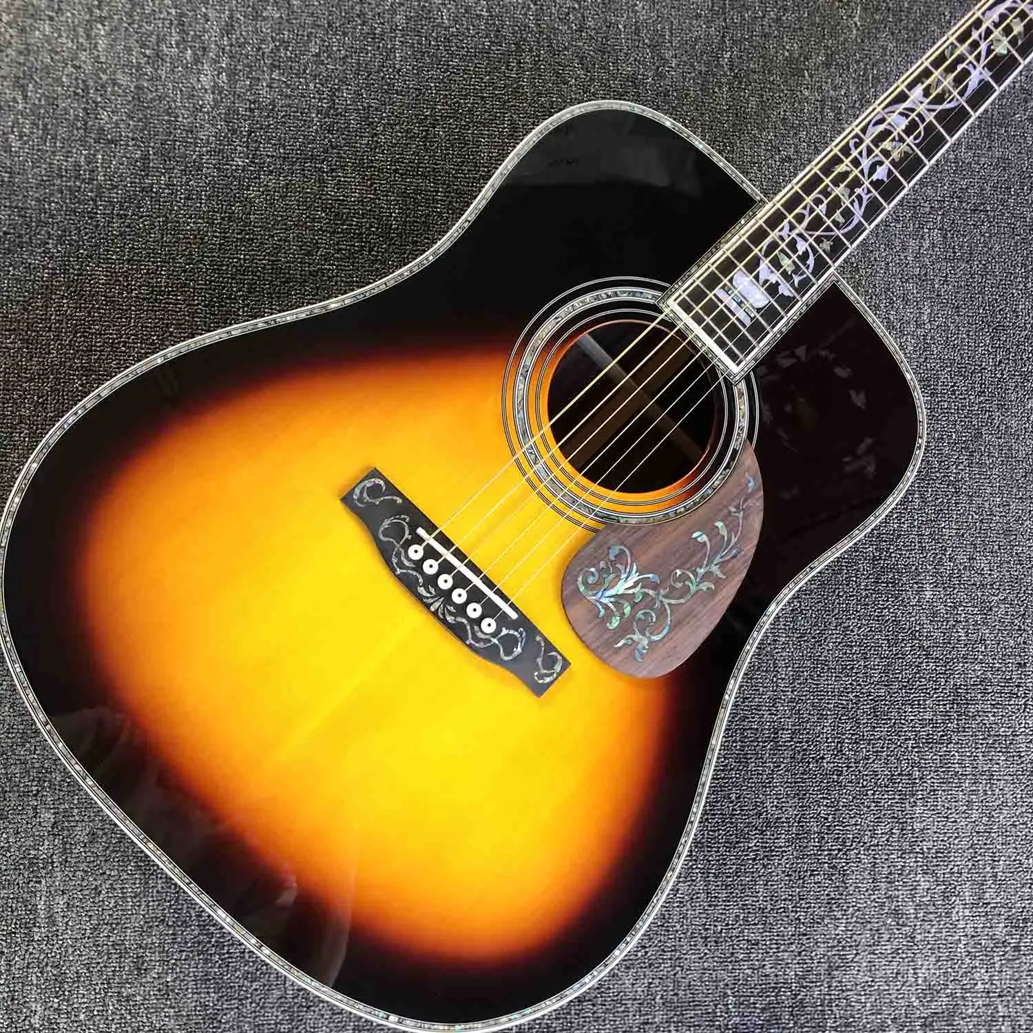 Abalone Binding Inlays Ebony Fingerboard Solid Spruce Top 41 Inch Dreadnaught Acoustic Guitar in Sunburst EMS Free Shipping