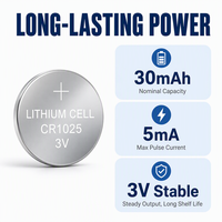 Pile bouton médicale Ieeton CR1025 3V 30mAh Li-MnO2 au dioxyde de manganèse, pile primaire/non rechargeable pour CGM