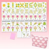Ensemble de Mahjong Américain Thème Pickleball Créatif, Mini en Acrylique Gravé, 160 Tuiles, Rose, Dos Bicolore, Motif Coquille, Sac Étanche