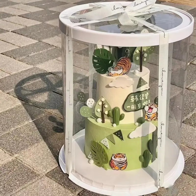 Düğün doğum günü partisi ve hediye ekranı için yüksek katmanlı kek kutusu şeffaf plastik ambalaj